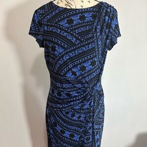 Ellen Tracy Black and Blue Midi Dress Size 8